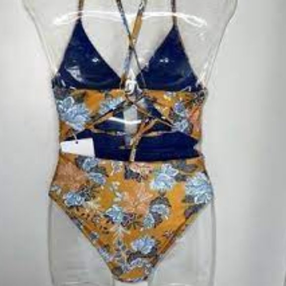 Brand NEW Maree Maree Mustard and Blue Erina Floral Boho One Piece Swimsuit - Picture 8 of 8